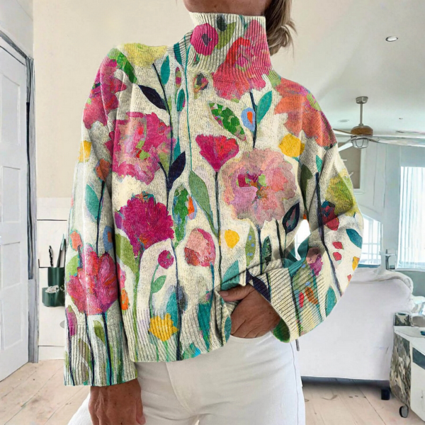 Faylorine - Floral High-Neck Sweater