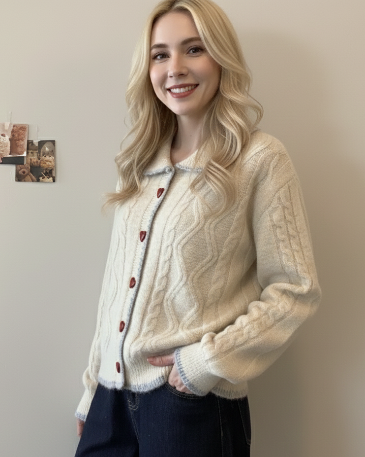 Oralissavine - Cardigan Cœur Tricoté Vintage