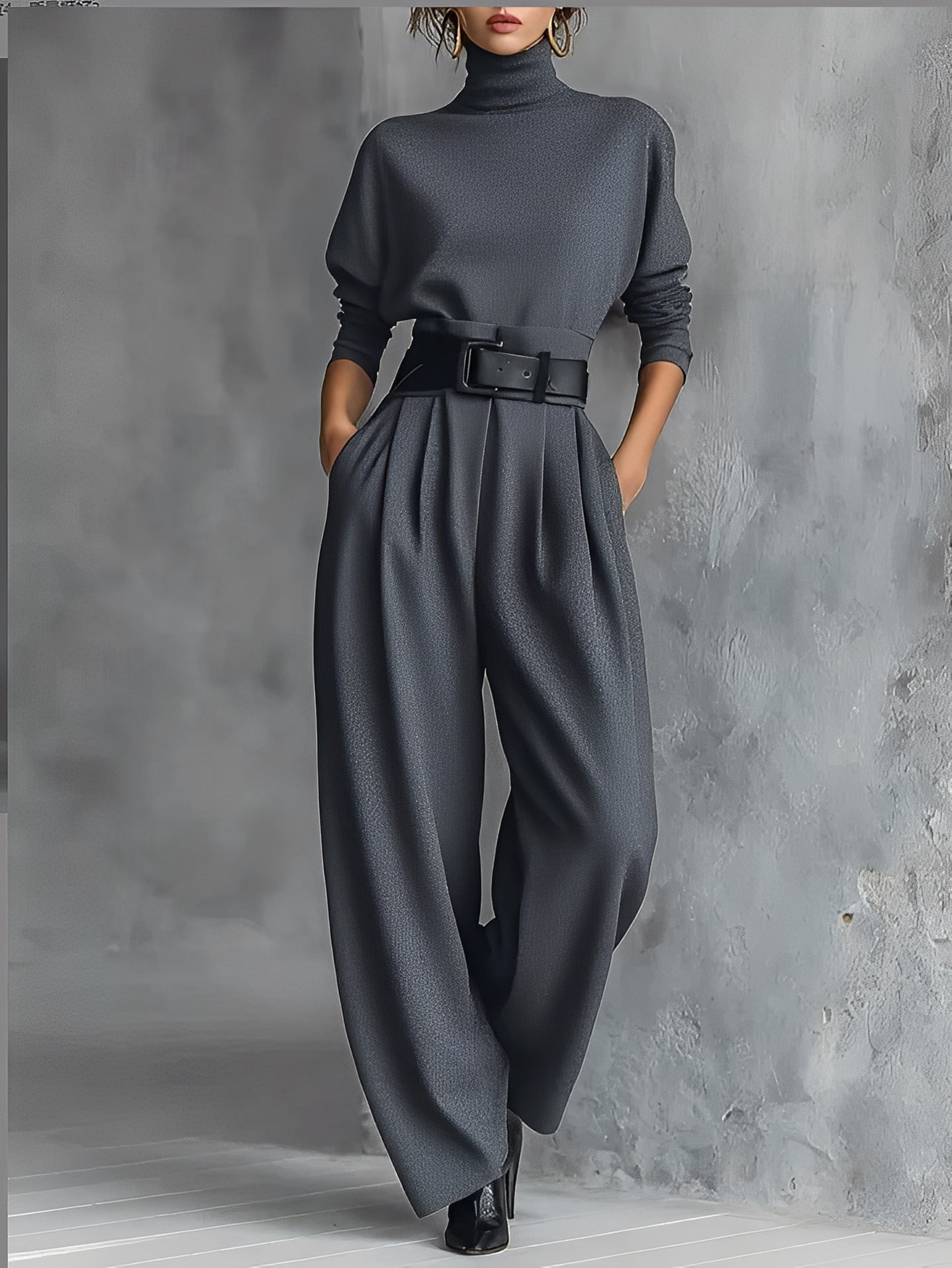 Neravirae - Elegant Turtleneck & Straight Leg Pants Set