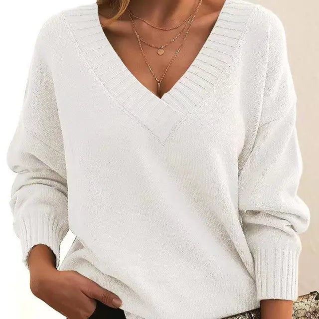 Jovessina - Elegant V-Neck and Long Sleeve Sweater