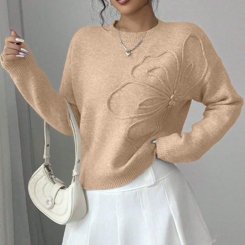Selvianora - Long Sleeve Knit Sweater with Butterfly Pattern