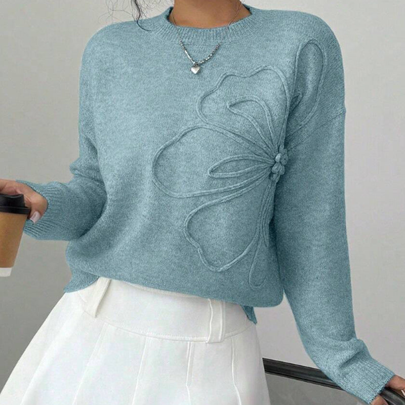 Selvianora - Long Sleeve Knit Sweater with Butterfly Pattern
