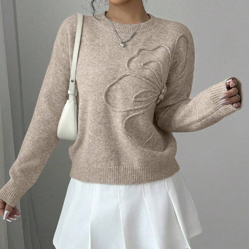 Selvianora - Long Sleeve Knit Sweater with Butterfly Pattern