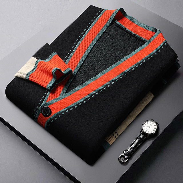 Norbert - Knitted V-Neck Vest with Contrasting Details