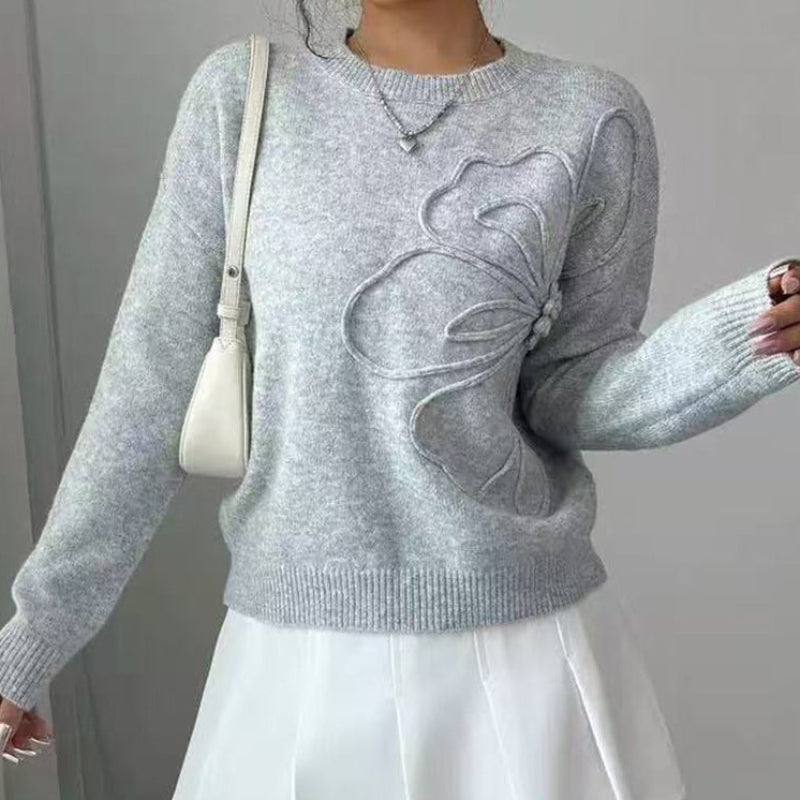 Selvianora - Long Sleeve Knit Sweater with Butterfly Pattern