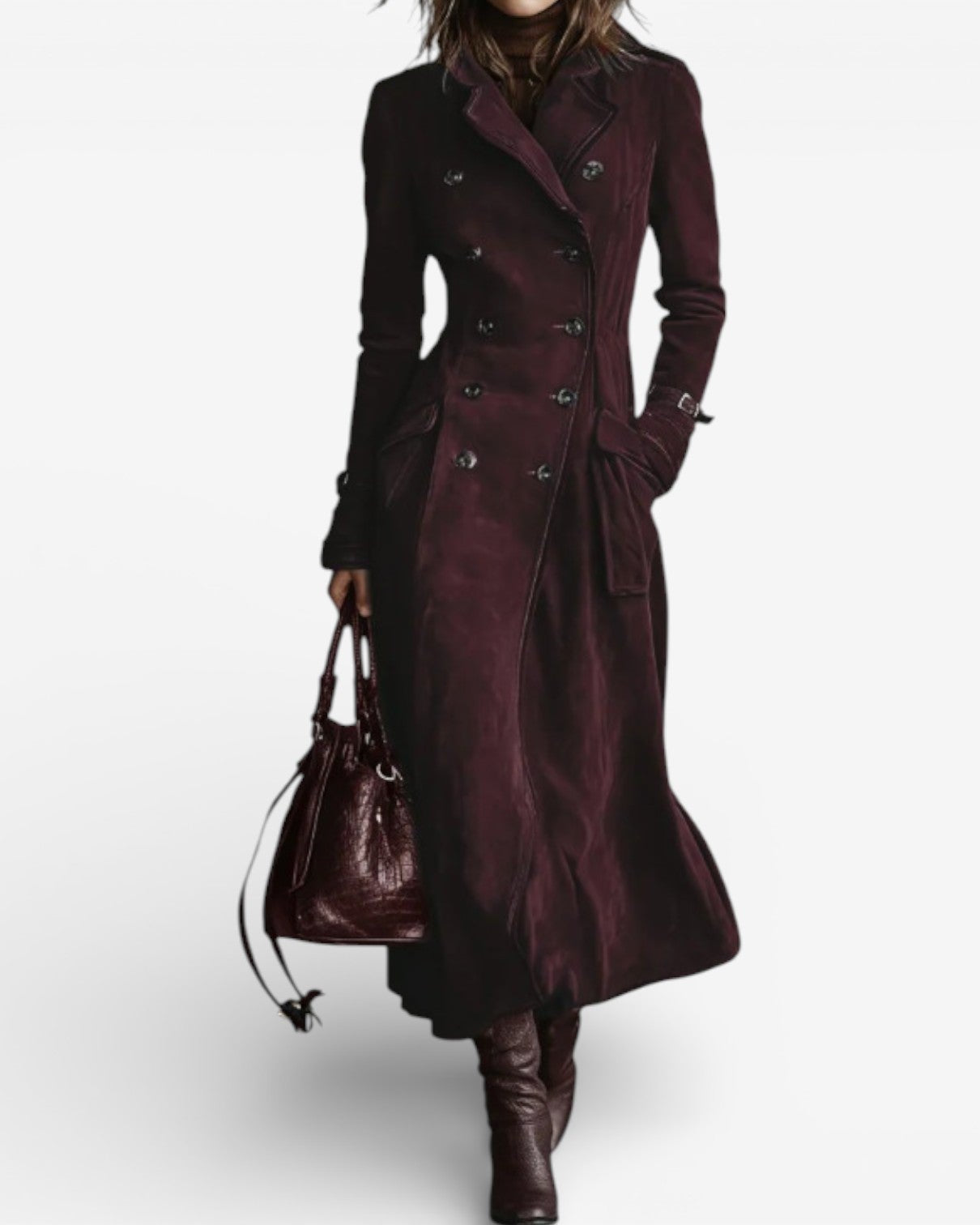 Kaliravessa - Elegant Suede Leather Trench Coat