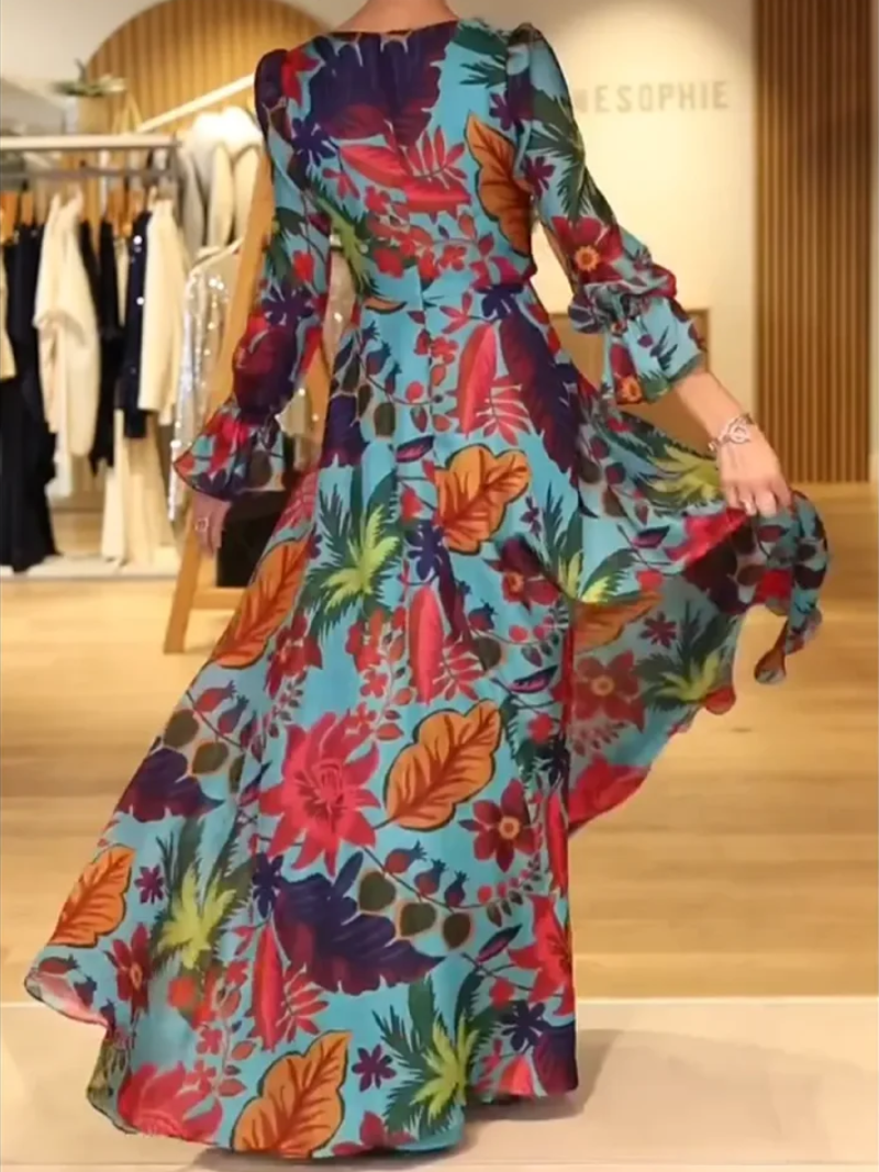 Savelie - Elegant Floral Long V-Neck Dress