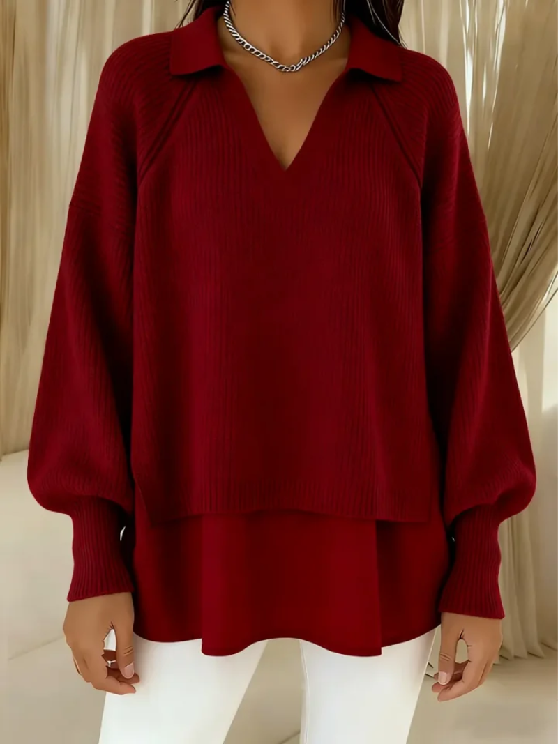 Helisavina - Chic V-Neck Layered Sweater
