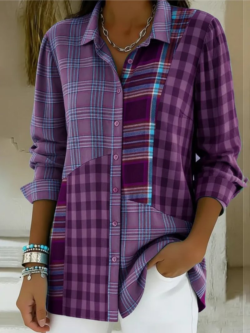 Doralynne – Casual Chic Patchwork Check Shirt