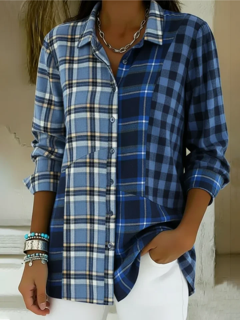 Doralynne – Casual Chic Patchwork Check Shirt