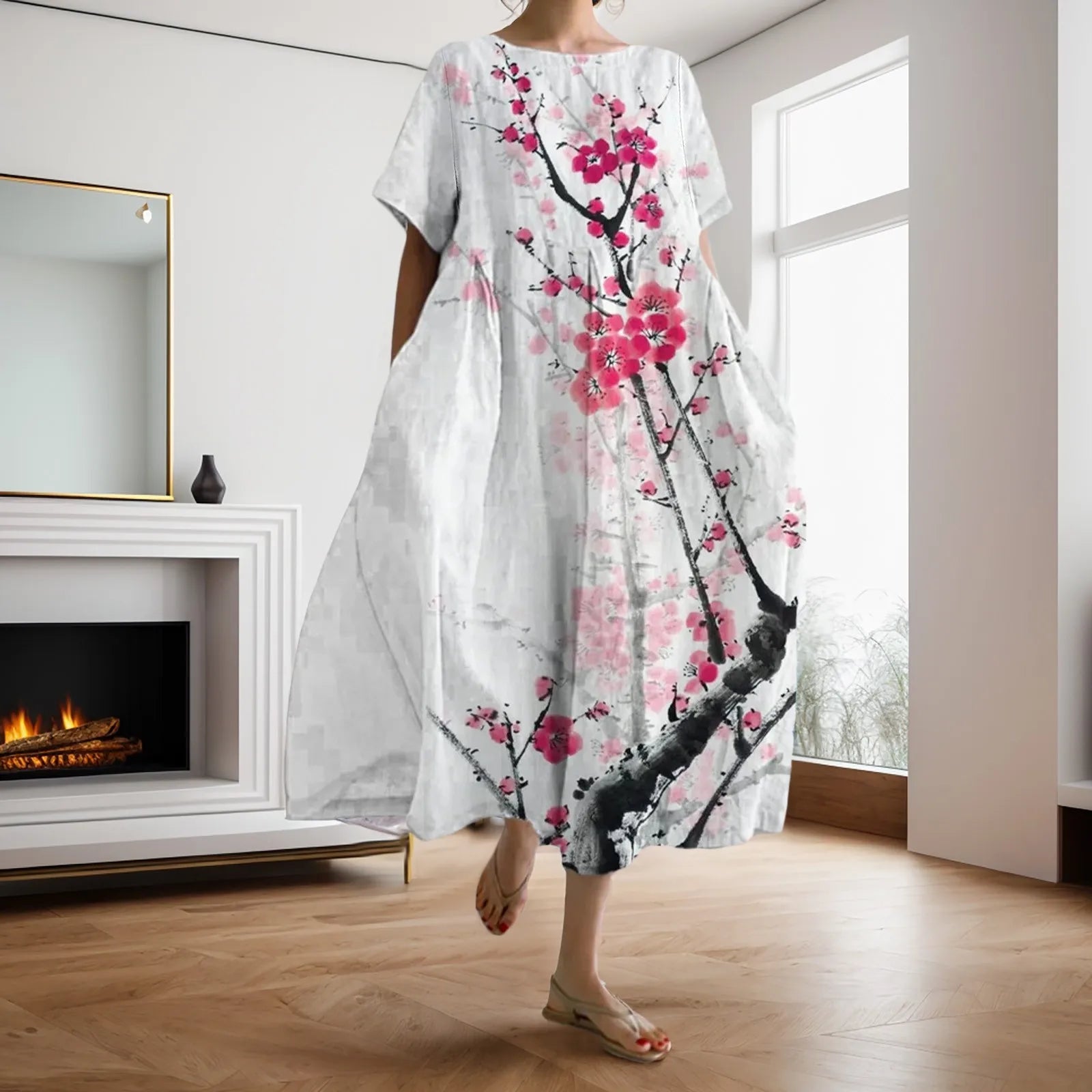 Dahlia - Robe à fleurs avec décolleté en V