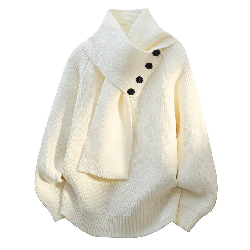 Selvarina - Elegant Scarf Collar Sweater