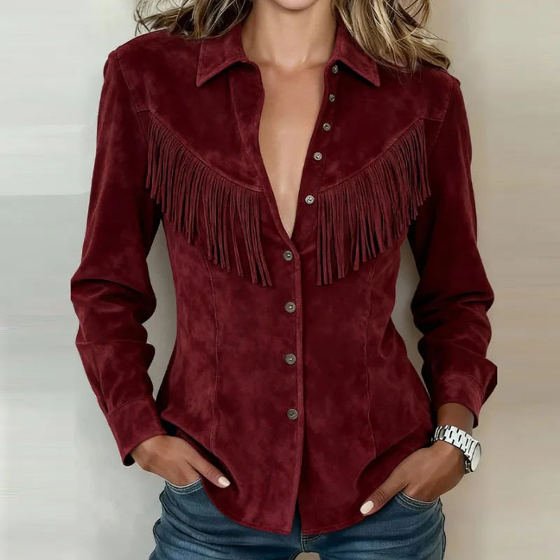Faylarisse - Bohemian Suede Blouse with Fringe
