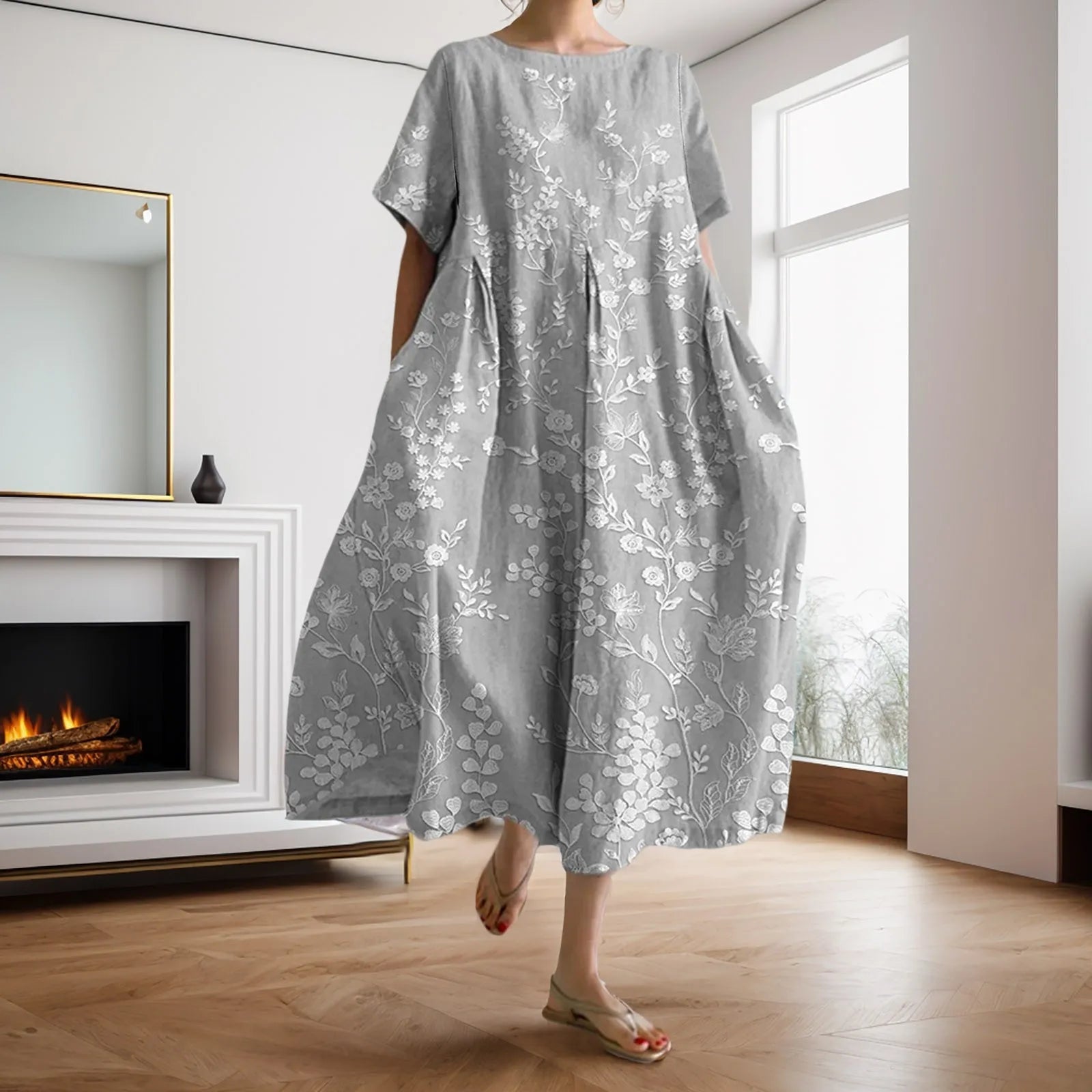 Dahlia - Robe à fleurs avec décolleté en V