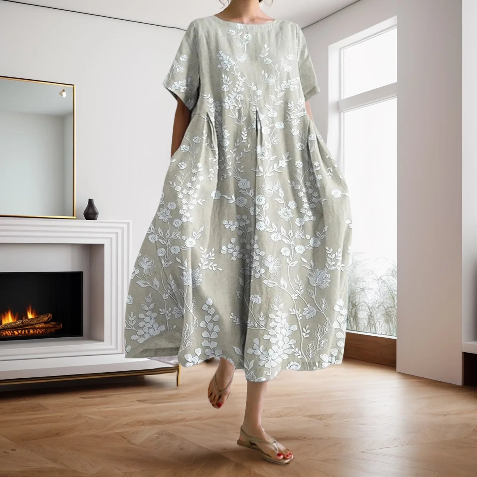 Dahlia - Robe à fleurs avec décolleté en V