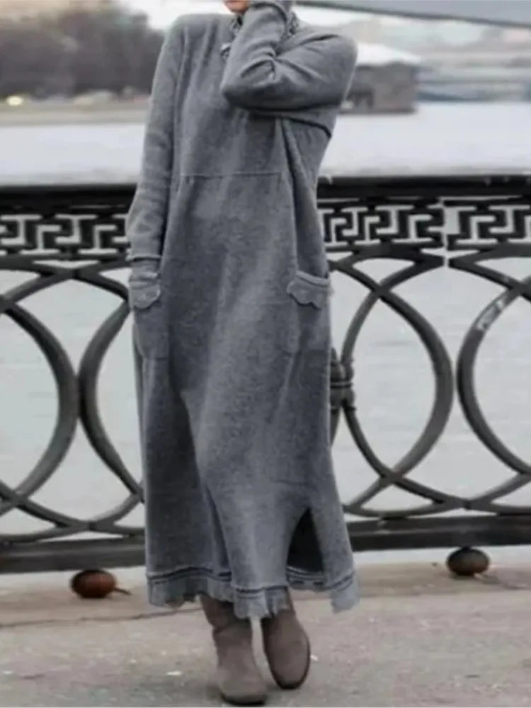 Delphine - Robe longue en velours décontractée et chaude