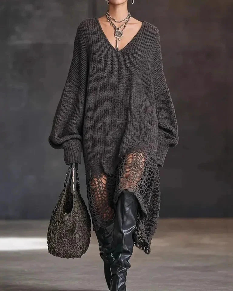 Selinavessa - Robe Tricot Oversize À Décolleté V