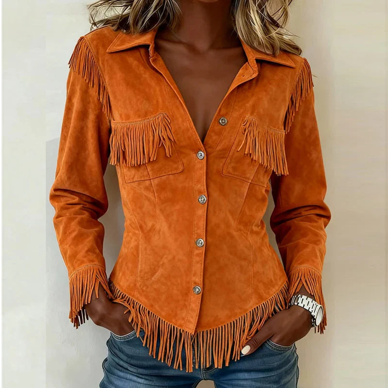 Faylarisse - Bohemian Suede Blouse with Fringe