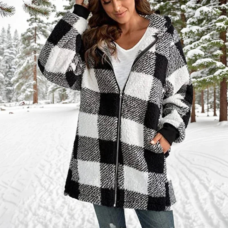 Geneve - Oversized Plaid Hooded Coat
