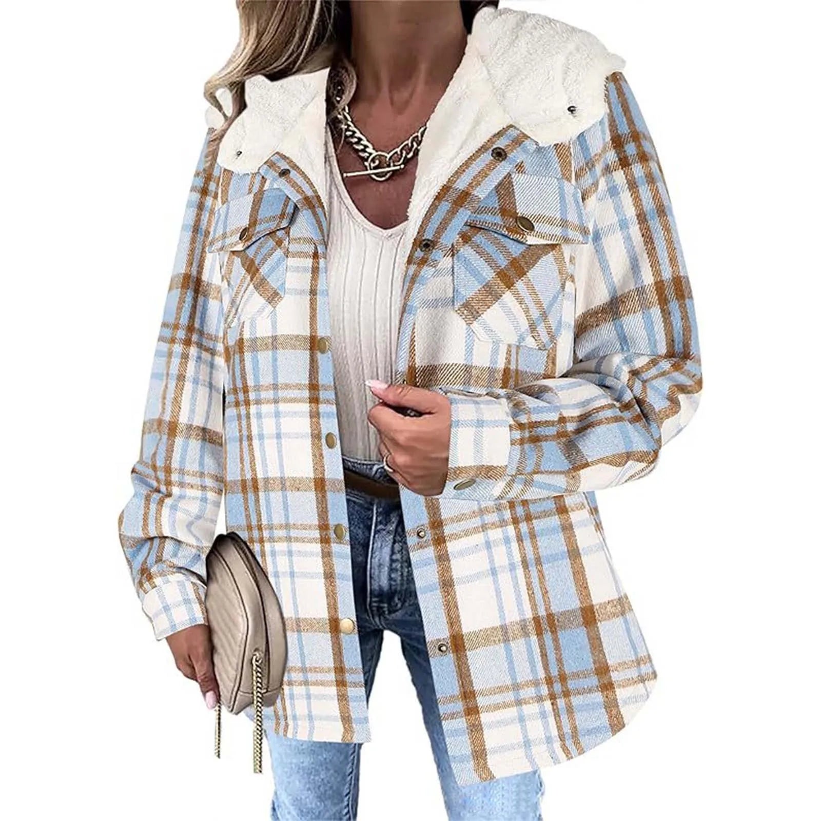 Agathe - Fleece-Lined Checked Jacket with Hood