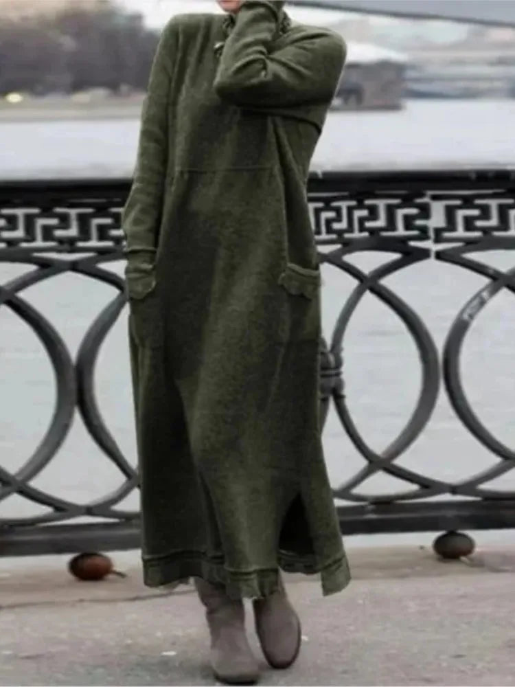 Delphine - Robe longue en velours décontractée et chaude