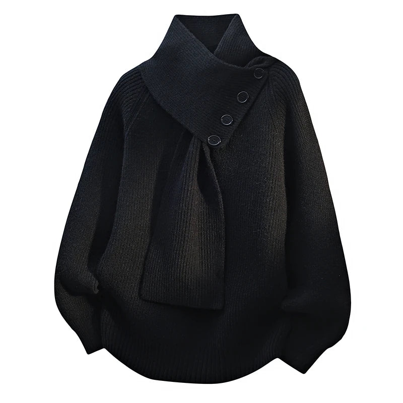 Selvarina - Elegant Scarf Collar Sweater