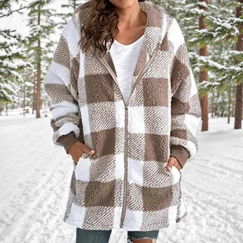 Geneve - Oversized Plaid Hooded Coat