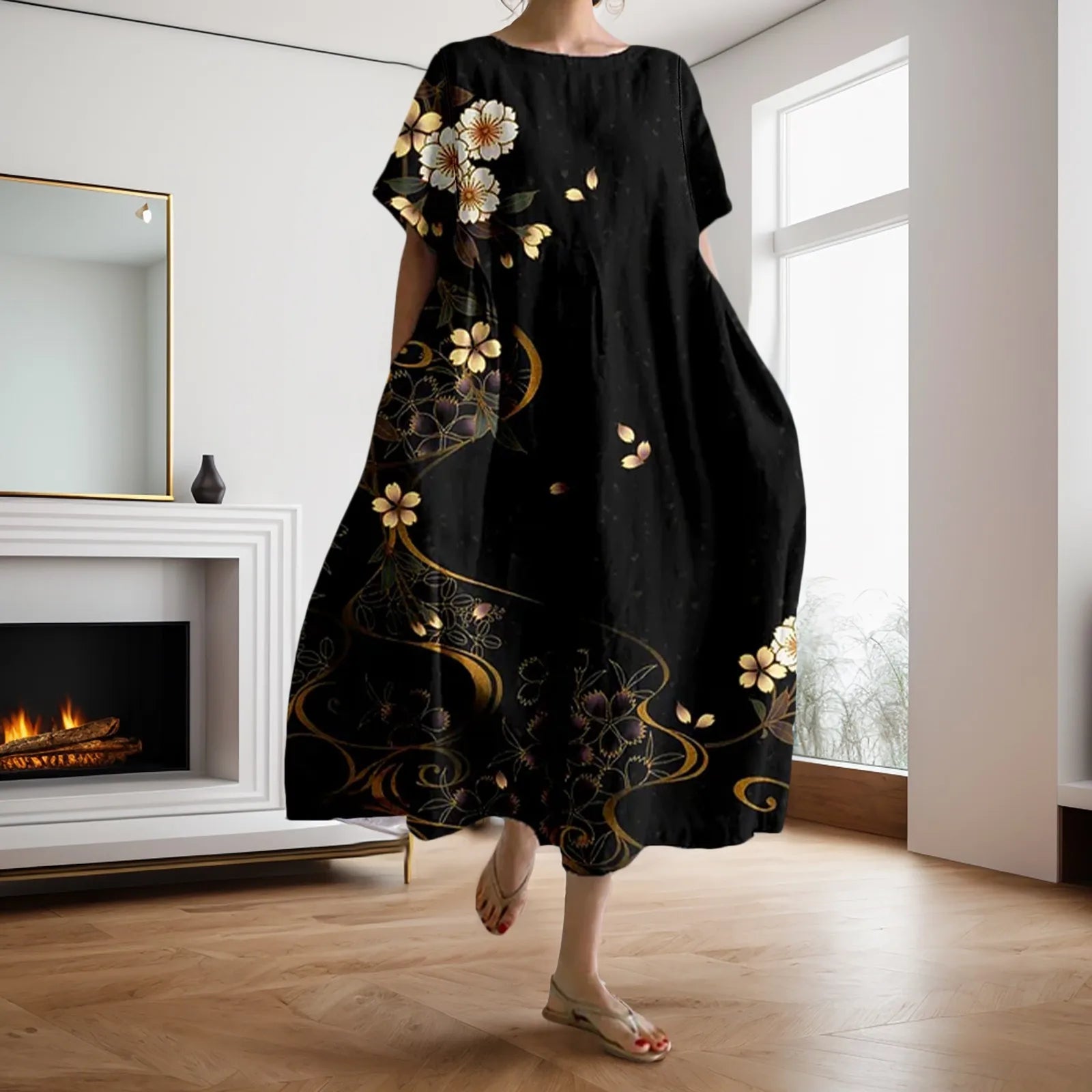 Dahlia - Robe à fleurs avec décolleté en V