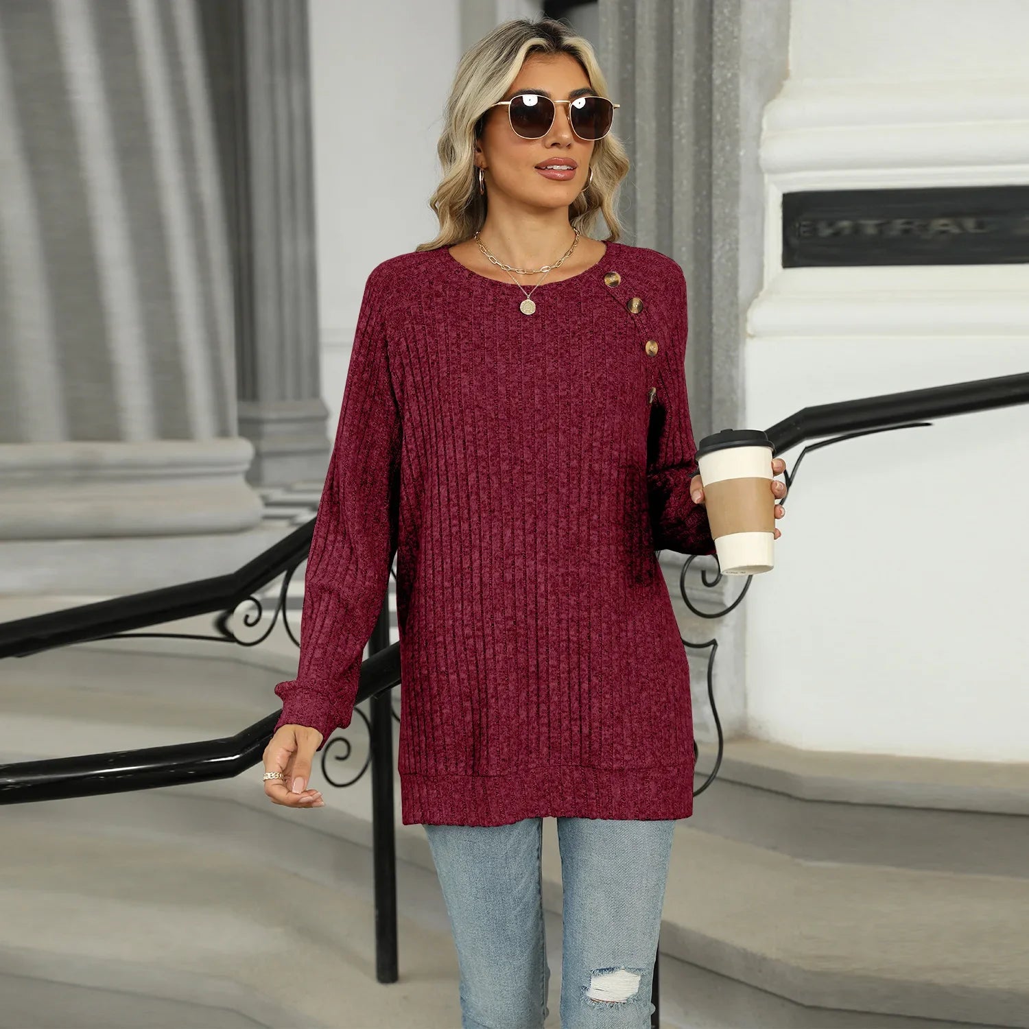 Aline - Elegant women's sweater with decorative buttons