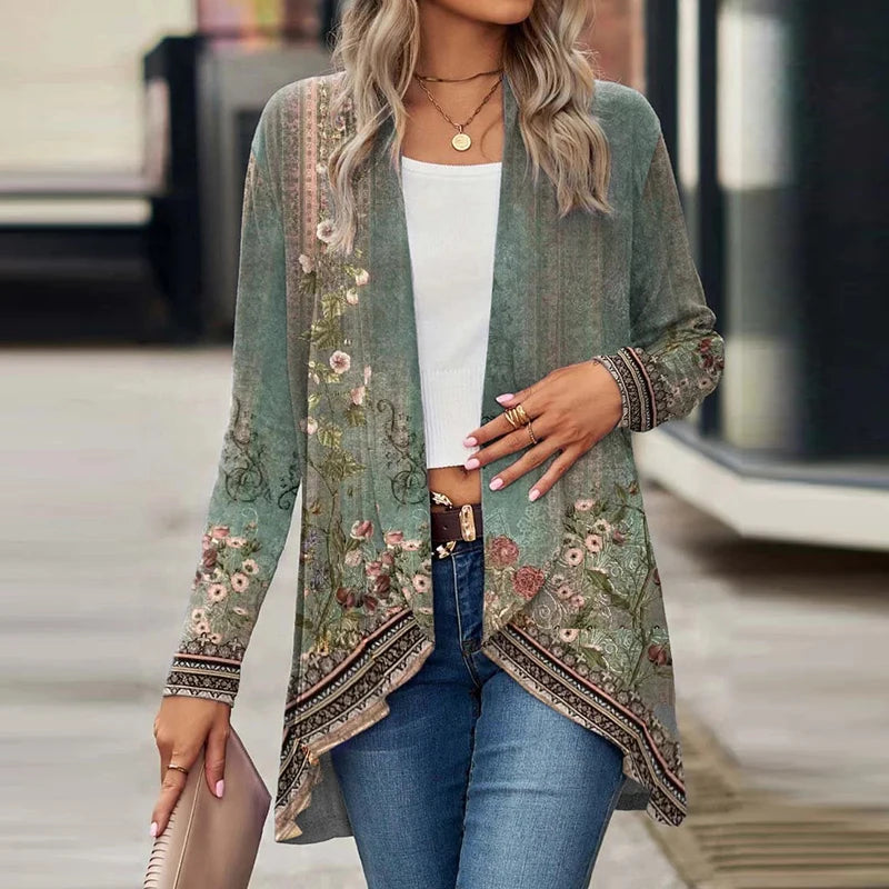 Jolindra - Cardigan Floral Léger à Col Ouvert