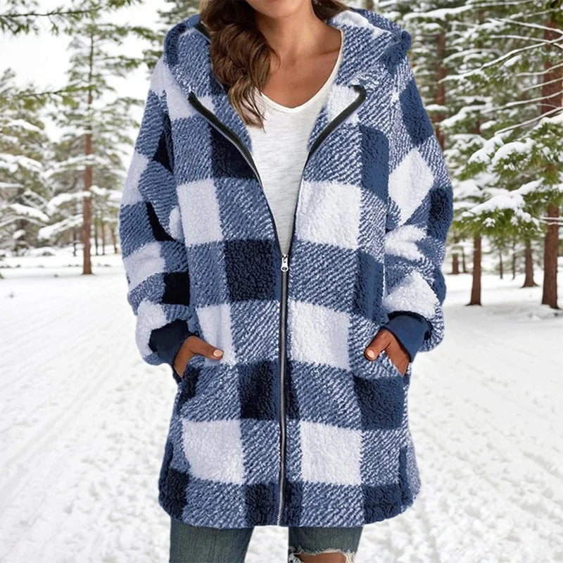 Geneve - Oversized Plaid Hooded Coat
