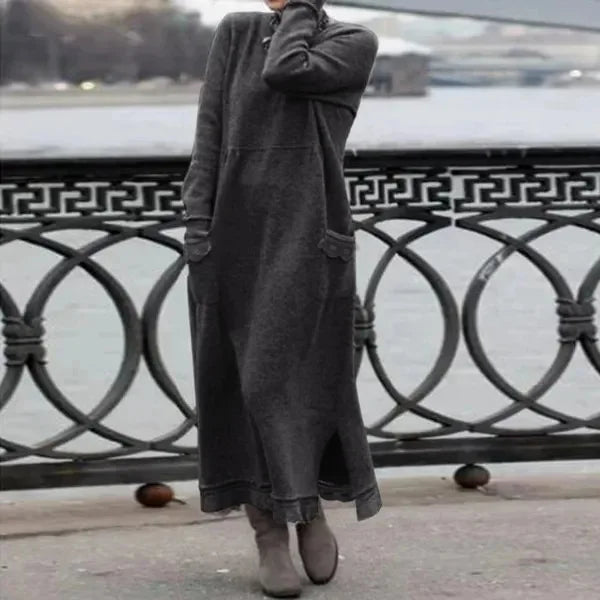 Delphine - Robe longue en velours décontractée et chaude
