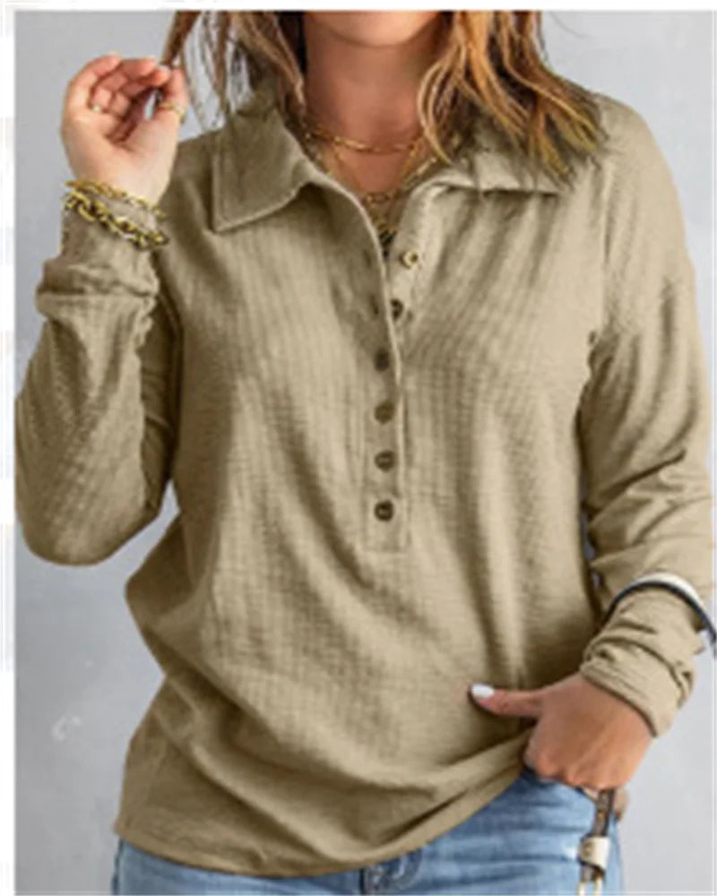 Marlène - Chemise confortable en coton à col en V pour femmes