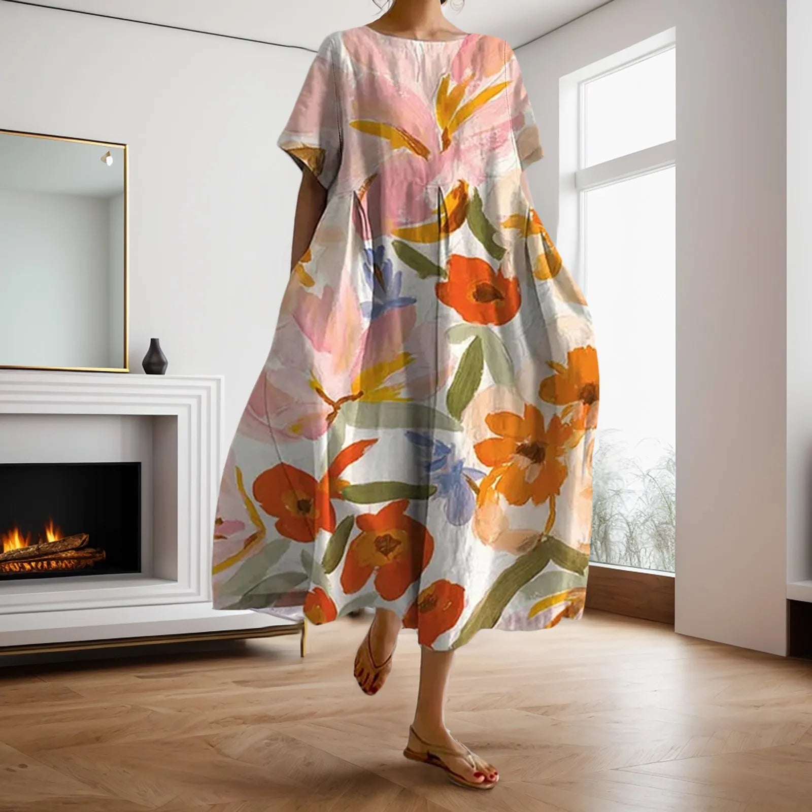 Dahlia - Robe à fleurs avec décolleté en V