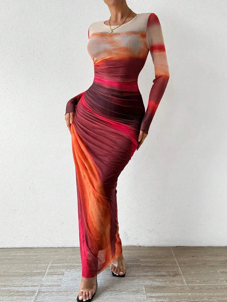 Lunette - Floral Print Fitted Maxi Dress