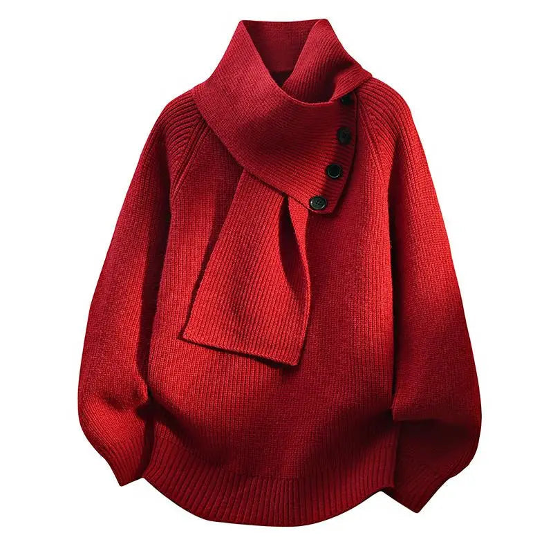 Selvarina - Elegant Scarf Collar Sweater