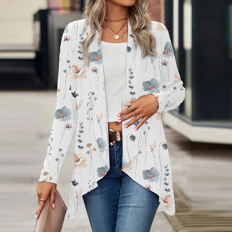 Jolindra - Cardigan Floral Léger à Col Ouvert