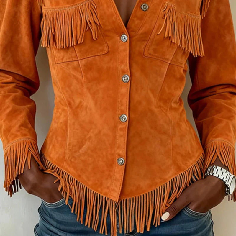 Faylarisse - Bohemian Suede Blouse with Fringe