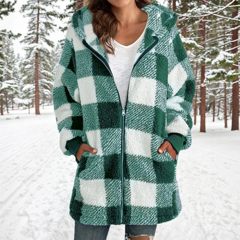 Geneve - Oversized Plaid Hooded Coat