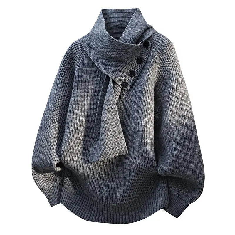 Selvarina - Elegant Scarf Collar Sweater