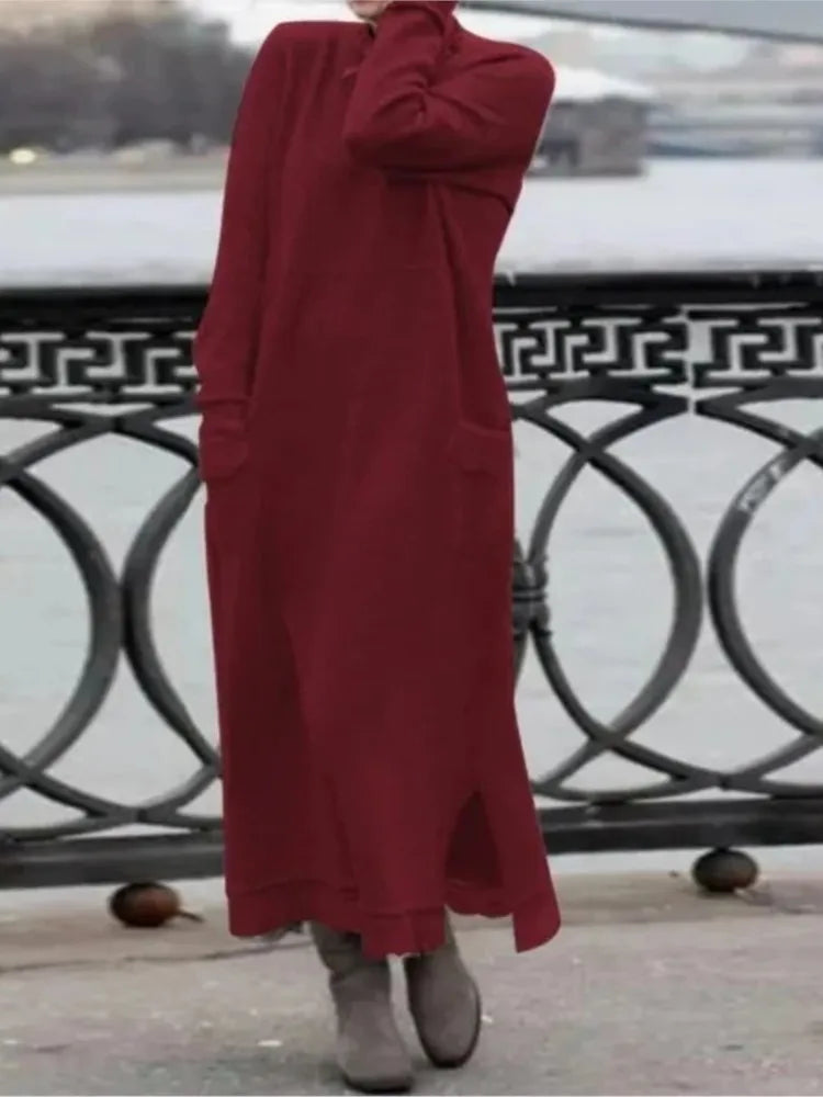 Delphine - Robe longue en velours décontractée et chaude