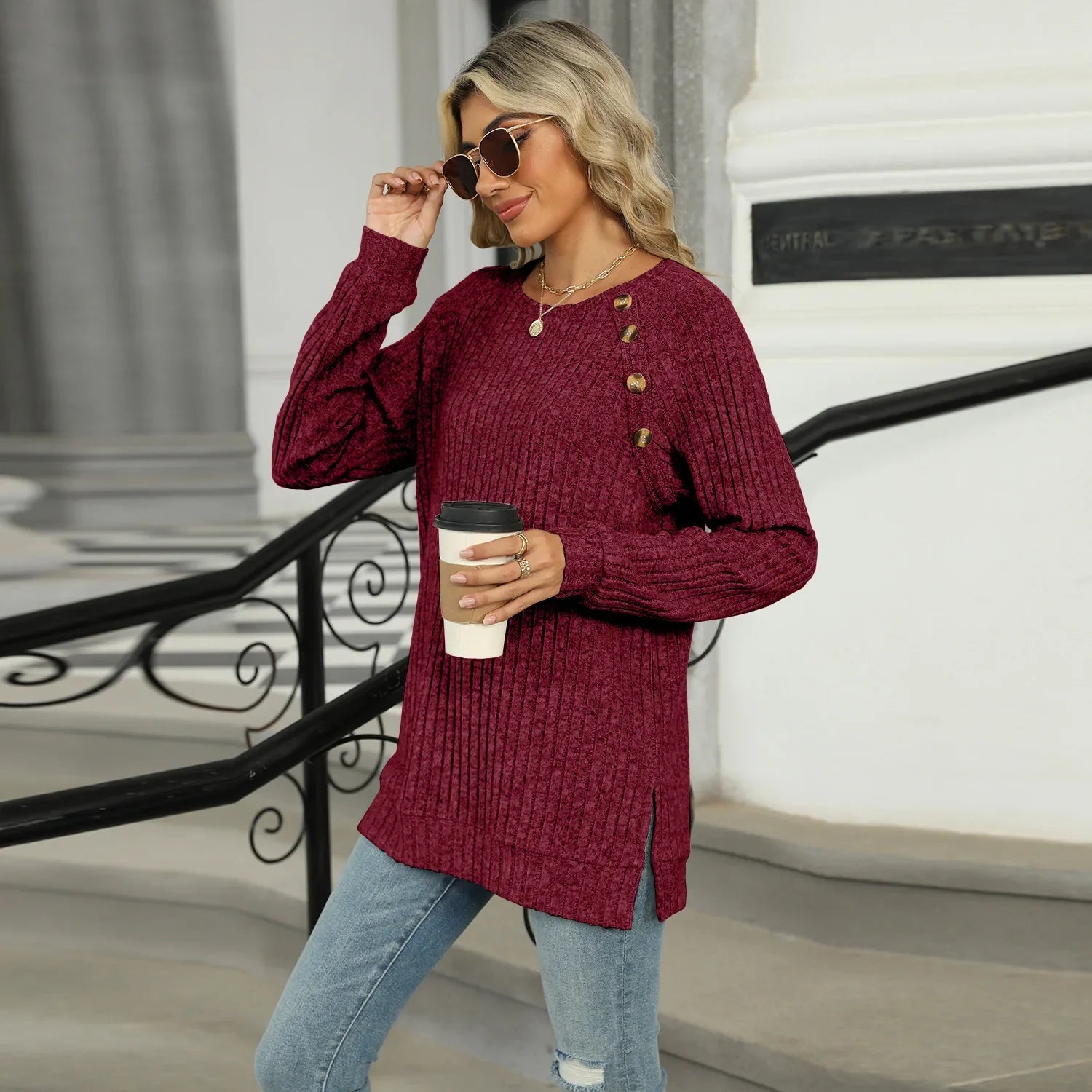 Aline - Elegant women's sweater with decorative buttons
