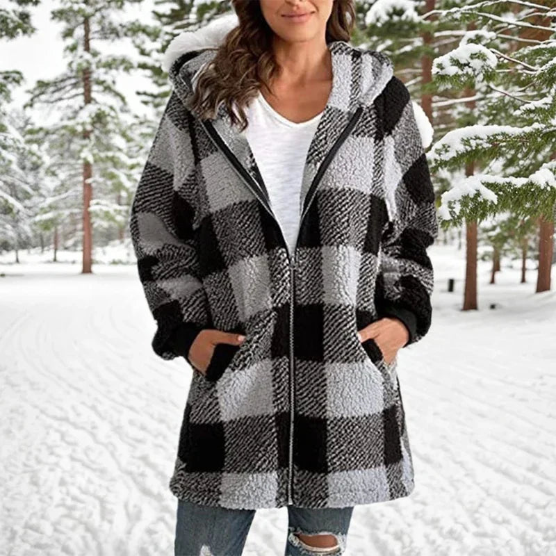 Geneve - Oversized Plaid Hooded Coat