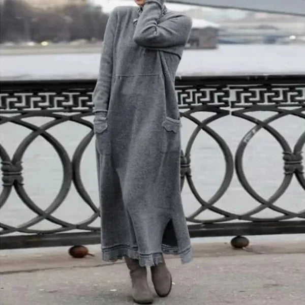 Delphine - Robe longue en velours décontractée et chaude