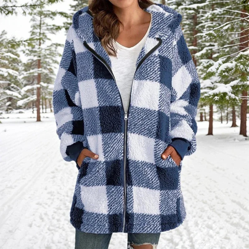 Geneve - Oversized Plaid Hooded Coat