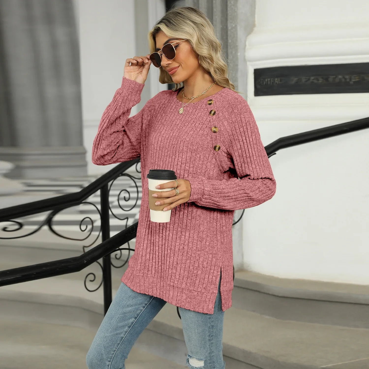 Aline - Elegant women's sweater with decorative buttons