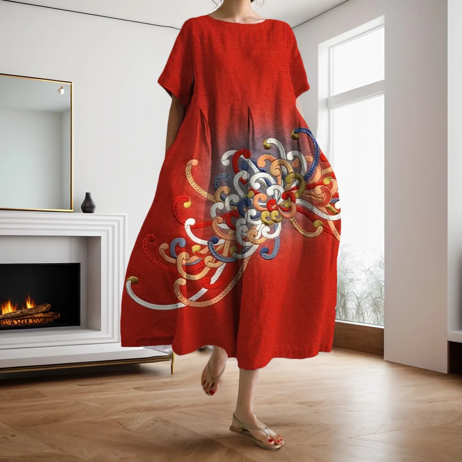 Dahlia - Robe à fleurs avec décolleté en V