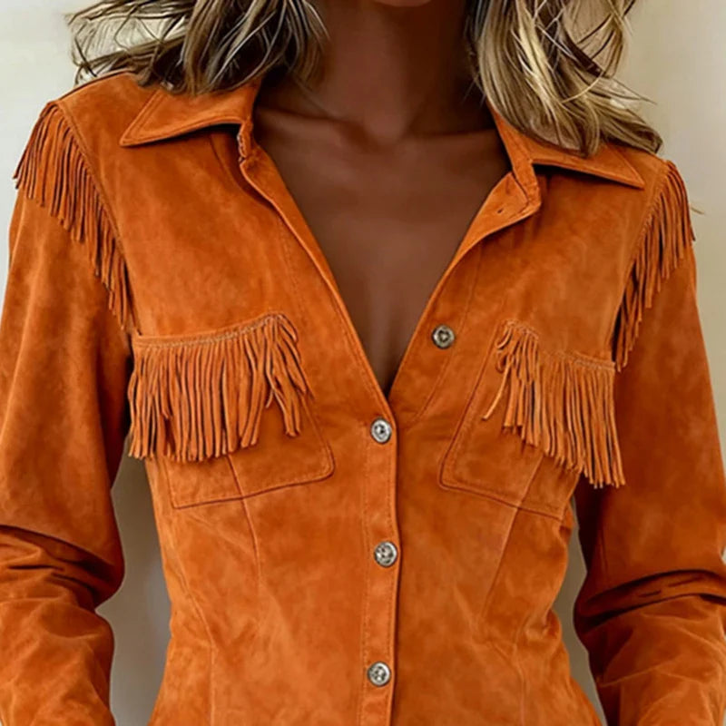 Faylarisse - Bohemian Suede Blouse with Fringe