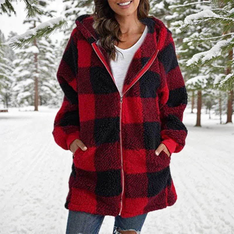 Geneve - Oversized Plaid Hooded Coat