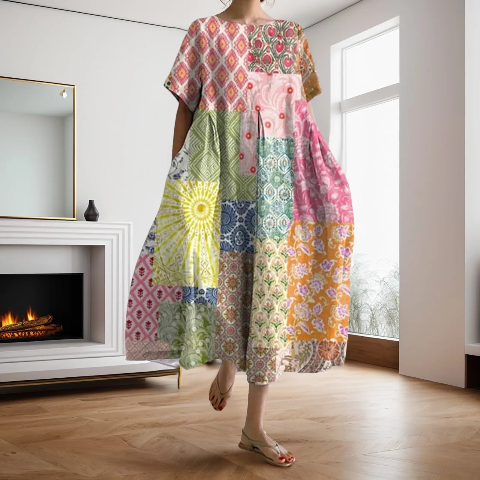 Dahlia - Robe à fleurs avec décolleté en V